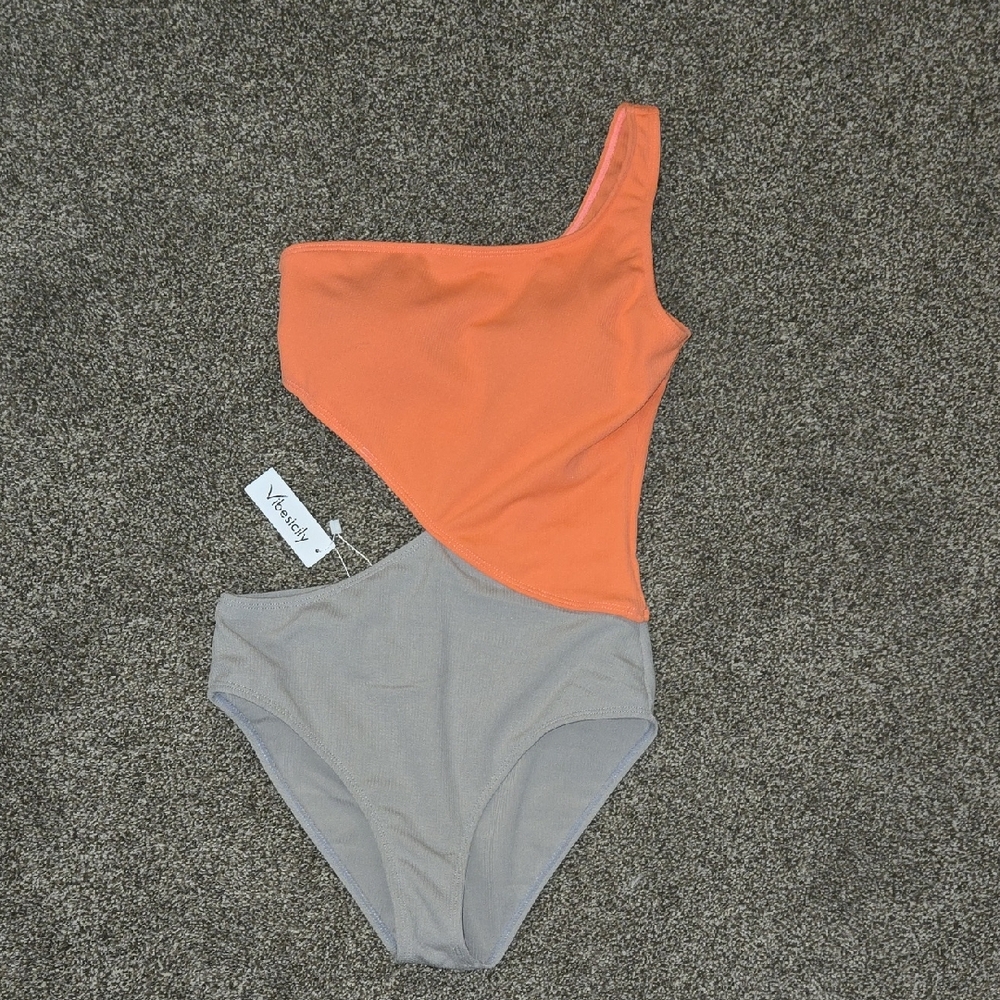 Velocity Orange and Gray One-Shoulder Swimsuit